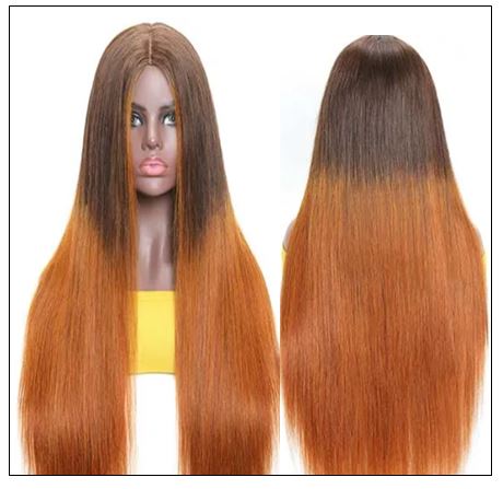 Silk Straight Wig PU Silk Base Wig Middle Part 4.5x1.5 Fake Scalp Wig 150% Density Copper Color Wig img 2-min
