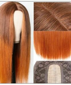 Silk Straight Wig PU Silk Base Wig Middle Part 4.5x1.5 Fake Scalp Wig 150% Density Copper Color Wig img 3-min