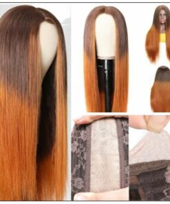 Silk Straight Wig PU Silk Base Wig Middle Part 4.5x1.5 Fake Scalp Wig 150% Density Copper Color Wig img 4-min