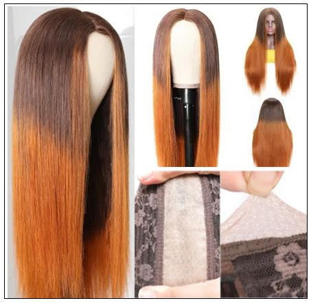 Silk Straight Wig PU Silk Base Wig Middle Part 4.5x1.5 Fake Scalp Wig 150% Density Copper Color Wig img 4-min