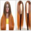 Silk Straight Wig PU Silk Base Wig Middle Part 4.5x1.5 Fake Scalp Wig 150% Density Copper Color Wig img-min