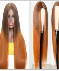 Silk Straight Wig PU Silk Base Wig Middle Part 4.5x1.5 Fake Scalp Wig 150% Density Copper Color Wig img-min