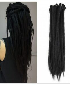 Straight Dreadlock Extensions Crochet Synthetic Dreadlocks Black Color 2-min