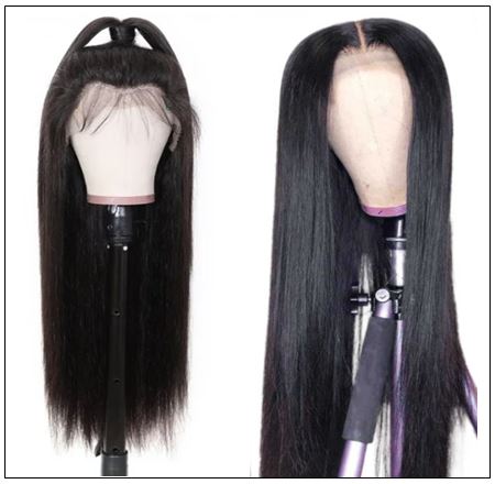 REMY HAIR Black Wig with Bangs 20 Inch Long Straight 100% Human Hair Wig  Glueless None Lace Front Wigs Unprocessed Brazilian Virgin Hair Wig with