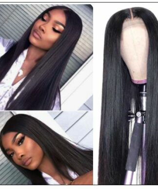 REMY HAIR Black Wig with Bangs 20 Inch Long Straight 100% Human Hair Wig  Glueless None Lace Front Wigs Unprocessed Brazilian Virgin Hair Wig with