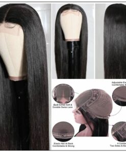 Straight Human Hair 4x4 Lace Closure Wig Natural Black Human Hair Lace Wigs for Black Women img 2-min