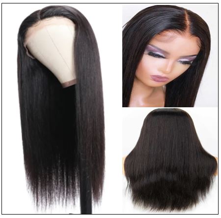 Straight T Part 13x5x0.5 Lace Front Human Hair Wig Natural Black Middle Part Lace Wig for Women 150% Density 3-min