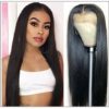 Straight T Part 13x5x0.5 Lace Front Human Hair Wig Natural Black Middle Part Lace Wig for Women 150% Density img