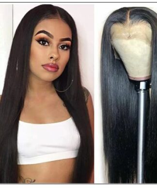Straight T Part 13x5x0.5 Lace Front Human Hair Wig Natural Black Middle Part Lace Wig for Women 150% Density img