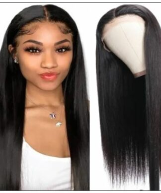 Straight T Part 13x5x0.5 Lace Front Human Hair Wig Natural Black Middle Part Lace Wig for Women 150% Density