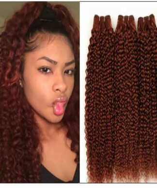 33#Red Brown Kinky Curly Blonde Human Hair Weave img-min