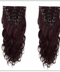 #99J Dark Plum Red Body Wave 100% Remy Hair Clip In Human Hair Extensions 3-min