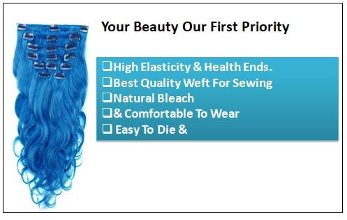 Blue Body Wave 100% Remy Hair Clip In Human Hair Extensions 1-min
