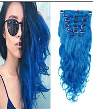 Blue Body Wave 100% Remy Hair Clip In Human Hair Extensions IMG-min