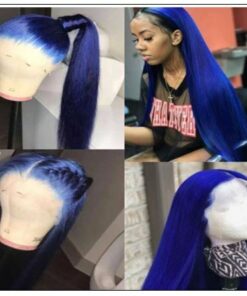 Blue Wig Lace Front Straight Free Part Human Hair Wig 2-min