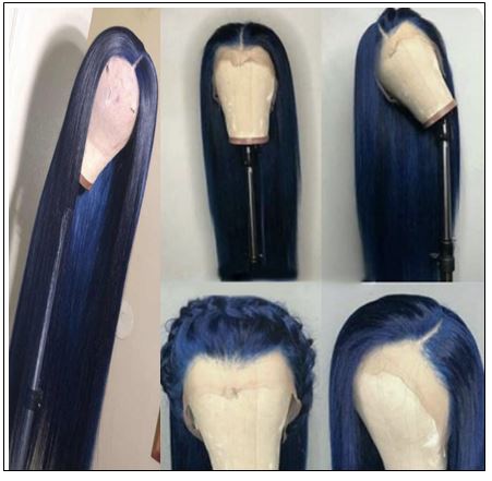 Blue Wig Lace Front Straight Free Part Human Hair Wig 3-min