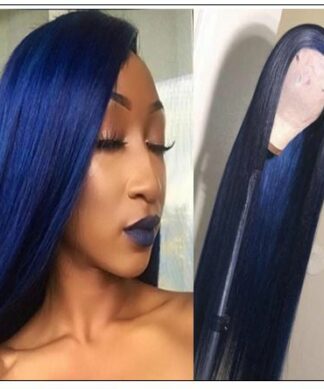 Blue Wig Lace Front Straight Free Part Human Hair Wig IMG-min