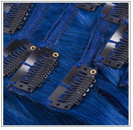 Blue(#Blue) Deluxe Straight Clip In Human Hair Extensions 2-min