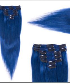 Blue(#Blue) Deluxe Straight Clip In Human Hair Extensions 3-min