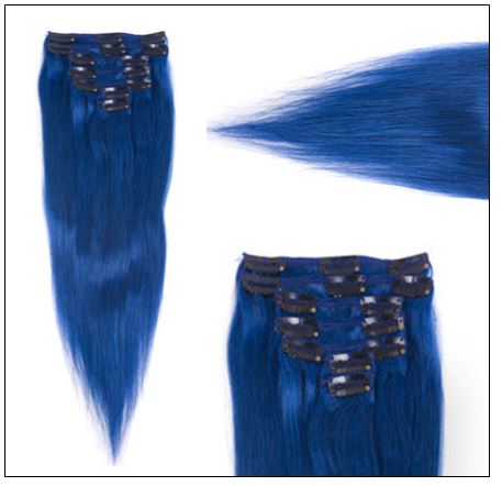 Blue(#Blue) Deluxe Straight Clip In Human Hair Extensions 3-min