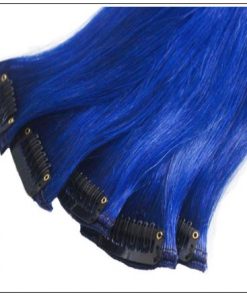 Blue(#Blue) Deluxe Straight Clip In Human Hair Extensions 4-min