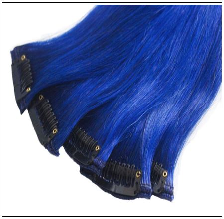 Blue(#Blue) Deluxe Straight Clip In Human Hair Extensions 4-min