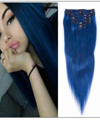 Blue(#Blue) Deluxe Straight Clip In Human Hair Extensions IMG-min