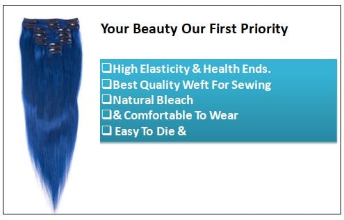 Blue(#Blue) Deluxe Straight Clip In Human Hair Extensions-min