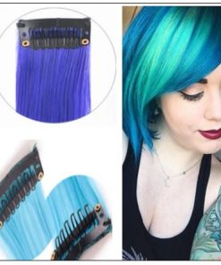 Clip in Remy Human Hair Extensions Blonde and Teal Blue 3-min