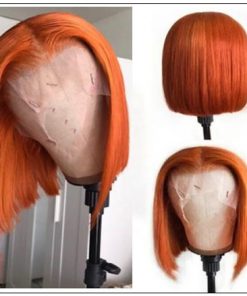 Ginger Orange Human Hair Wig T Part Lace Wig 150 Density Ombre Color Short Bob Straight Brazilian Remy Human Hair Lace Front Wig 2-min