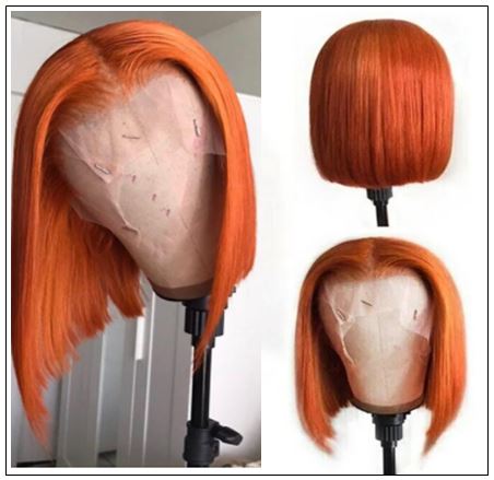 Ginger Orange Human Hair Wig T Part Lace Wig 150 Density Ombre Color Short Bob Straight Brazilian Remy Human Hair Lace Front Wig 2-min