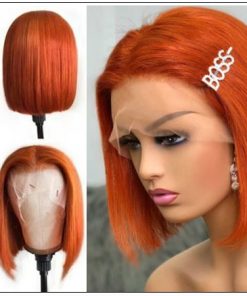 Ginger Orange Human Hair Wig T Part Lace Wig 150 Density Ombre Color Short Bob Straight Brazilian Remy Human Hair Lace Front Wig 3.-min