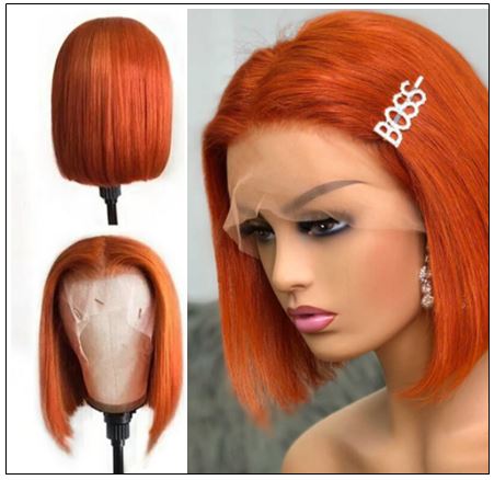 Ginger Orange Human Hair Wig T Part Lace Wig 150 Density Ombre Color Short Bob Straight Brazilian Remy Human Hair Lace Front Wig 3.-min