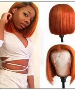 Ginger Orange Human Hair Wig T Part Lace Wig 150 Density Ombre Color Short Bob Straight Brazilian Remy Human Hair Lace Front Wig img-min