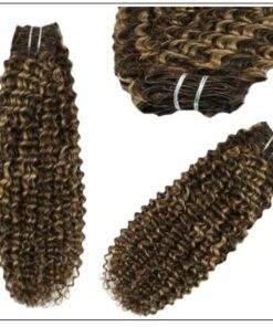 Kinky Curly Hair Extensions Real Human Hair Brown 4 Highlighted with Caramel Blonde 27 img 2 min