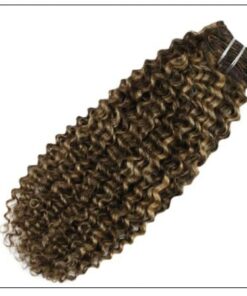 Kinky Curly Hair Extensions Real Human Hair Brown #4 Highlighted with Caramel Blonde #27 img 3-min