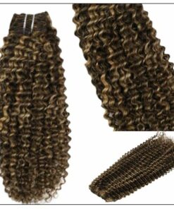 Kinky Curly Hair Extensions Real Human Hair Brown 4 Highlighted with Caramel Blonde 27 img 4 min