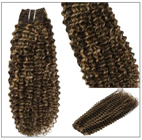 Kinky Curly Hair Extensions Real Human Hair Brown 4 Highlighted with Caramel Blonde 27 img 4 min