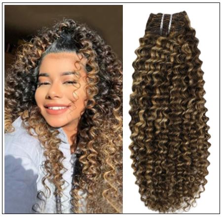 Kinky Curly Hair Extensions Real Human Hair Brown #4 Highlighted