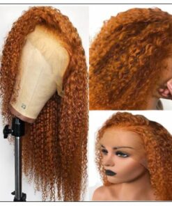 Kinky Curly Orange Brown Human Hair Full Lace Wigs For Women Brazilian Remy Bleached Konts Glueless Wigs with Baby Hair 2-min