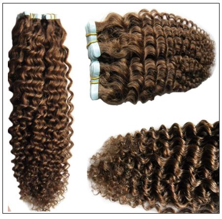 Kinky Curly Tape in Hair Extensions Long Glue Hair Extensions Human Hair 6# Dark Chocolate Brown 2-min