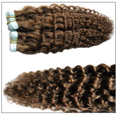 Kinky Curly Tape in Hair Extensions Long Glue Hair Extensions Human Hair 6# Dark Chocolate Brown 4-min
