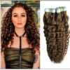 Kinky Curly Tape in Hair Extensions Long Glue Hair Extensions Human Hair 6# Dark Chocolate Brown img-min