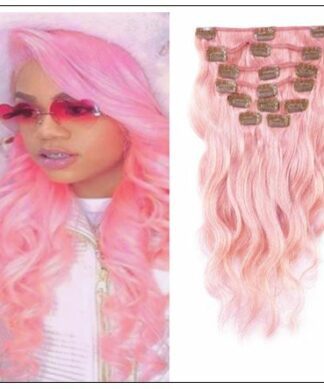 Pink Body Wave 100% Remy Hair Clip In Human Hair Extensions IMG-min