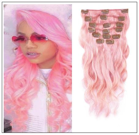 Pink Body Wave 100% Remy Hair Clip In Human Hair Extensions IMG-min