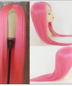Pink Straight Wigs Lace Front Human Hair 130% Density 2-min