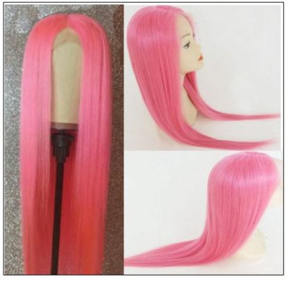 Pink Straight Wigs Lace Front Human Hair 130% Density 2-min