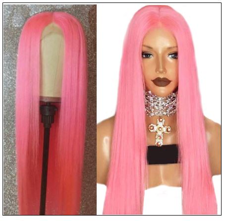 Pink Straight Wigs Lace Front Human Hair 130% Density 3-min