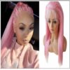 Pink Straight Wigs Lace Front Human Hair 130% Density img-min
