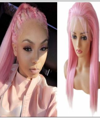 Pink Straight Wigs Lace Front Human Hair 130% Density img-min